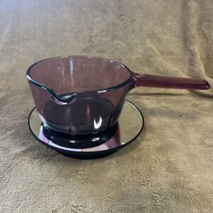 Vision Corning 1L Sauce Pan Cranberry Purple Pour Spout Teflon Bottom NO Lid USA